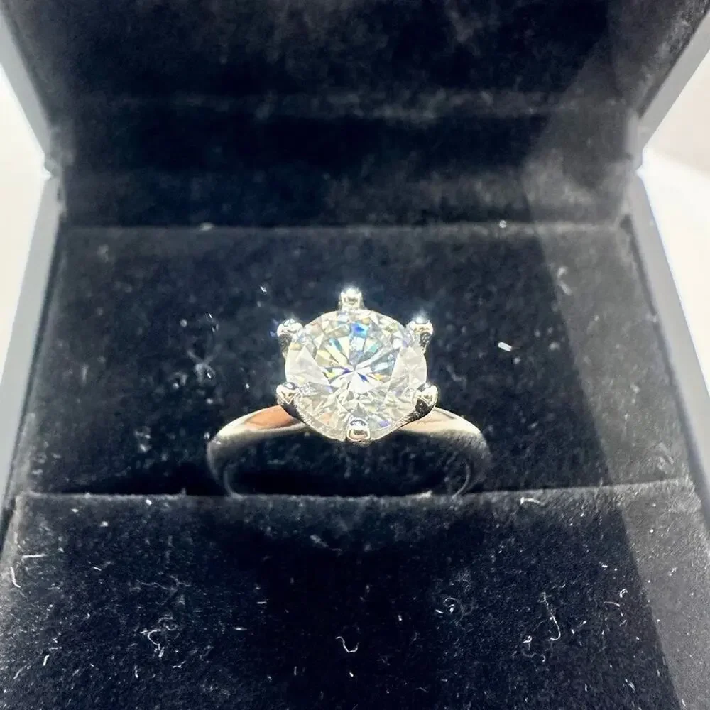 Moissanite Diamond Engagement Ring 3 Ct Round Cut 6 Prong 18K GRA Size 8